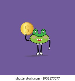 cute character frog with gold coin