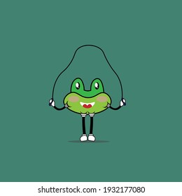 cute character frog is skipping sport