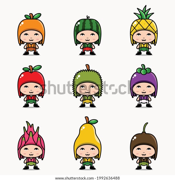 Cute Character Fruit Costumes Cartoon Vector Stock Vector (Royalty Free ...