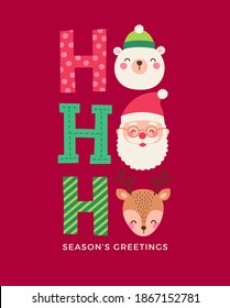 Cute character and fun typography design for christmas greeting card, invitation card, poster, postcard or banner.