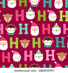 Cute character and fun typography seamless pattern for christmas and new year background.