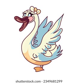 cute character funny goose swan vector drawing

