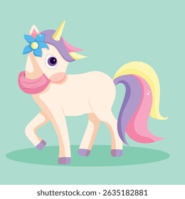 Cute character of funny happy magical unicorn. Isolated vector illustration