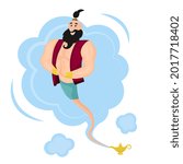 Cute character Genie in a magic lamp
