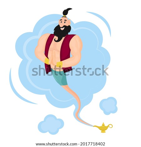 Cute character Genie in a magic lamp