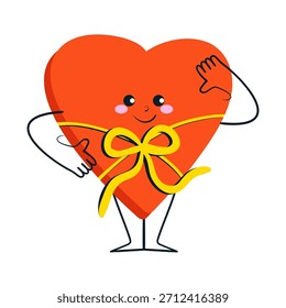 Elemento lindo de la caja de regalo del carácter con la expresión facial para el día de San Valentín. Ilustración vectorial aislada estilo Doodle.