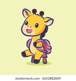 girafa personagem bonito ir para a escola trazer um de volta, de volta para elementos escolares vetor design