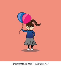 cute character girl with balloons