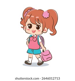 cute character girl go to school element 
