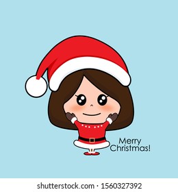 Cute character girl with santa costume. Christmas background. Christmas Greeting Card. Vector illustration.