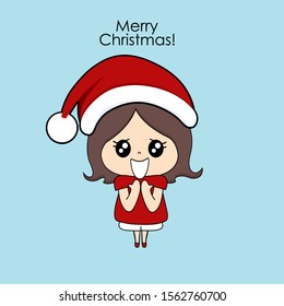 Cute character girl with santa costume. Christmas background. Christmas Greeting Card. Vector illustration.