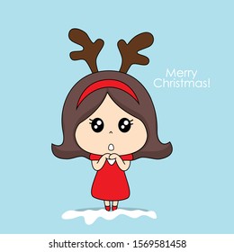 Cute character girl with santa costume. Christmas background. Christmas Greeting Card. Vector illustration.