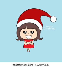 Cute character girl with santa costume. Christmas background. Christmas Greeting Card. Vector illustration.