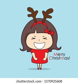 Cute character girl with santa costume. Christmas background. Christmas Greeting Card. Vector illustration.