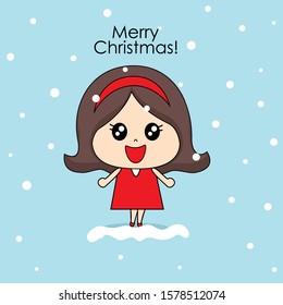 Cute character girl with santa costume. Christmas background. Christmas Greeting Card. Vector illustration.