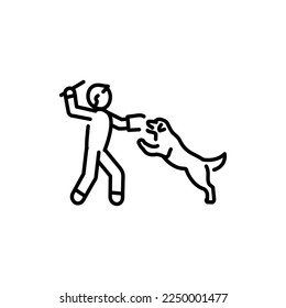 Cute character with golden retriever  color line icon. Dog training. Animal education