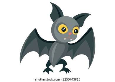 cute character gray bat. flat vector illustration