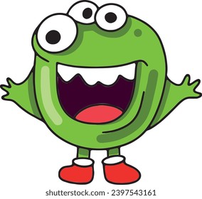 Cute character or green monster wearing New Year socks in cartoon style, winter holiday theme mascot for children, fantastic creature