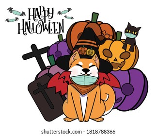 Cute character for Halloween keep safe distance and wearing protective mask.