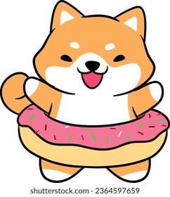 Cute character of happy and attractive shiba inu dog in vector illustration style