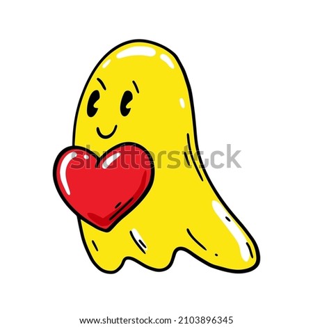 Cute character with a heart in comic style. Vector illustration. Valentines Day design element