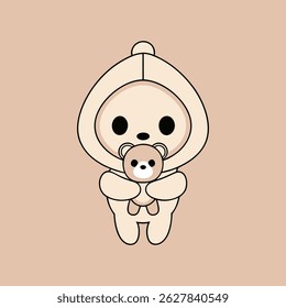 Cute character hugging a teddy bear minimalist vector illustration