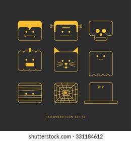 cute character icons set for halloween festival, minimal design vector illustration.