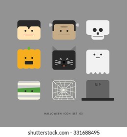 cute character icons set for halloween festival, minimal design vector illustration.