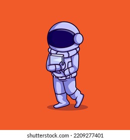 Cute character illustration of astronaut carrying a book