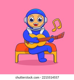 cute character, illustration of astronaut, astronaut playing guitar, astronaut singing, suitable for the needs of social media elements, post, flayer, children's book and etc...