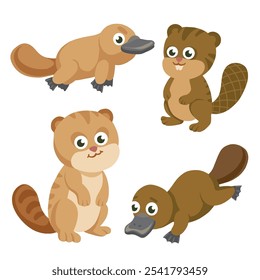 cute character illustration of beaver and platypus