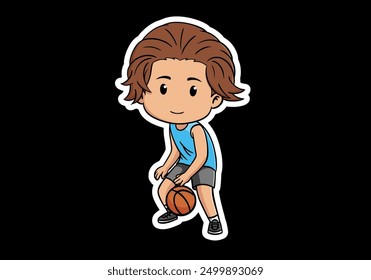 Cute character illustration of a boy is dribbling a basketball