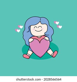 cute character illustration of children girl with love heart