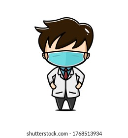 Cute Character Illustration Doctor Wear Mask