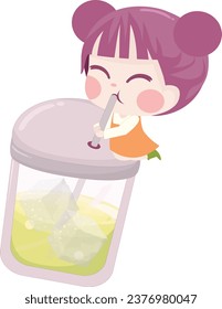 Cute character Illustration Drink tea