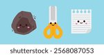 Cute character illustration. Rock, paper, scissors, Rochambeau game design suitable for posters and web.