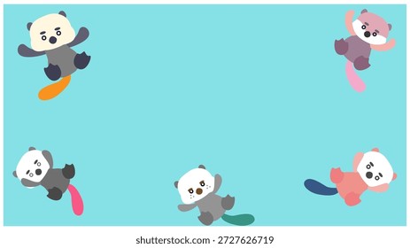 Un lindo conjunto de ilustración de personajes con nutrias marinas en varias poses.