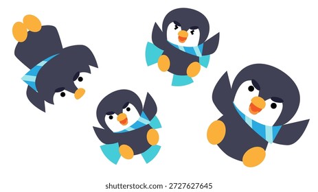 A cute character illustration set featuring penguins in various poses.