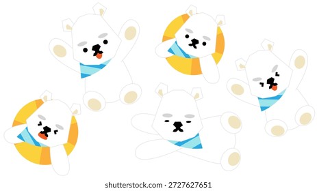 Um bonito conjunto de ilustrações de personagens com ursos polares em várias poses.