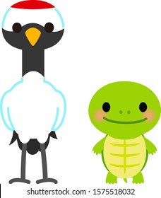 Cute character of a Japanese crane and a turtle
