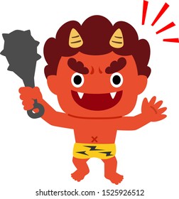 Cute character of Japanese red ogre threatening