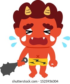 Cute character of Japanese red ogre crying