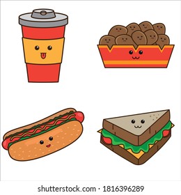 Cute Character Junk Food and Sandwich