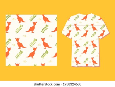 Cute Character Kangaroo Animal Seamless Patterns Can Be Used as Designs On Clothes, Wallpapers, Backgrounds. Vector Illustration