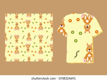 Cute Character Kangaroo Animal Seamless Patterns Can Be Used as Designs On Clothes, Wallpapers, Backgrounds. Vector Illustration