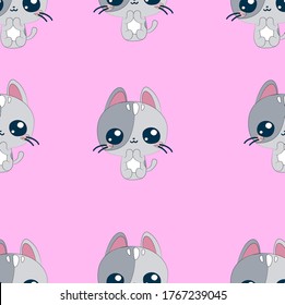Cute Character Kawaii Gray Kitten Pattern