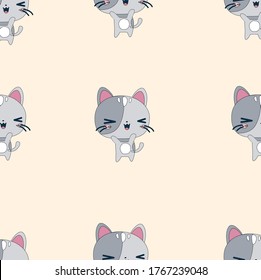 Cute Character Kawaii Gray Kitten Pattern