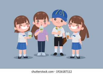 Cute Character Kid Taiwan Bubble Tea Stock Vector (Royalty Free