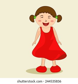 Cute character of a laughing small girl wearing beautiful red frock.