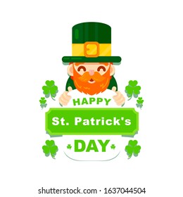 A cute character Leprechaun. St. Patrick's day symbol. Vector illustration.Isolated on white background. 